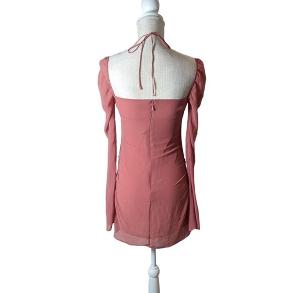 HOUSE OF CB Baby Pink Chiffon Halter Cutout Mini Dress - Picture 5 of 7
